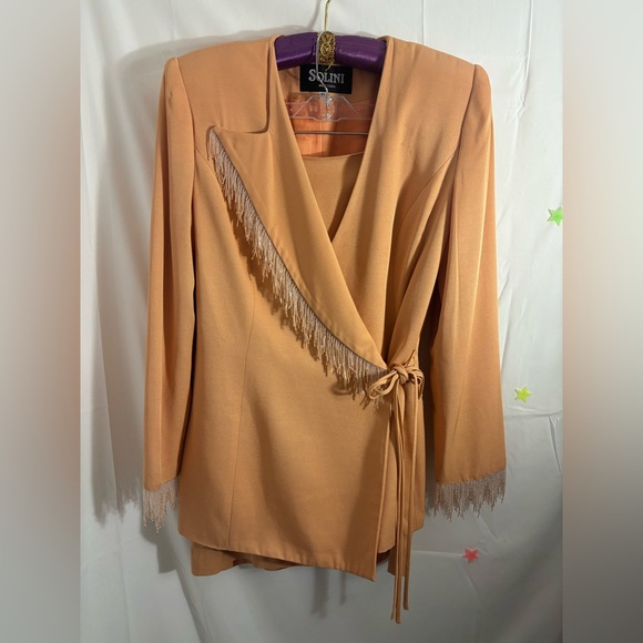VTG Solini New York Peach Western Beaded Fringe Blazer/Skirt Set Size 10 - Picture 7 of 16